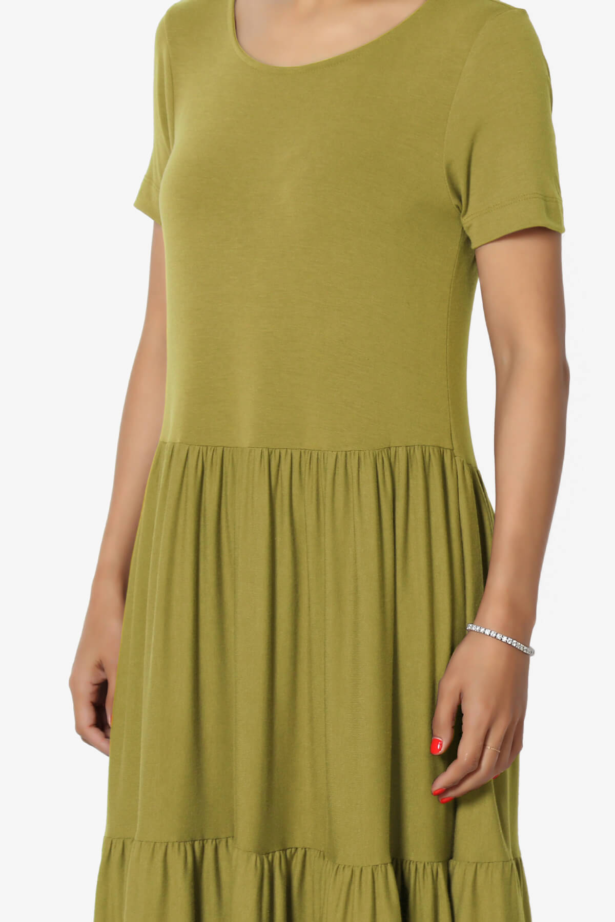Macie Short Sleeve Tiered Jersey Long Midi Dress OLIVE MUSTARD_5