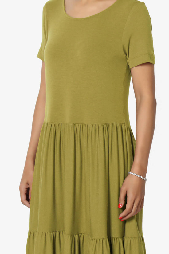 Macie Short Sleeve Tiered Jersey Long Midi Dress OLIVE MUSTARD_5