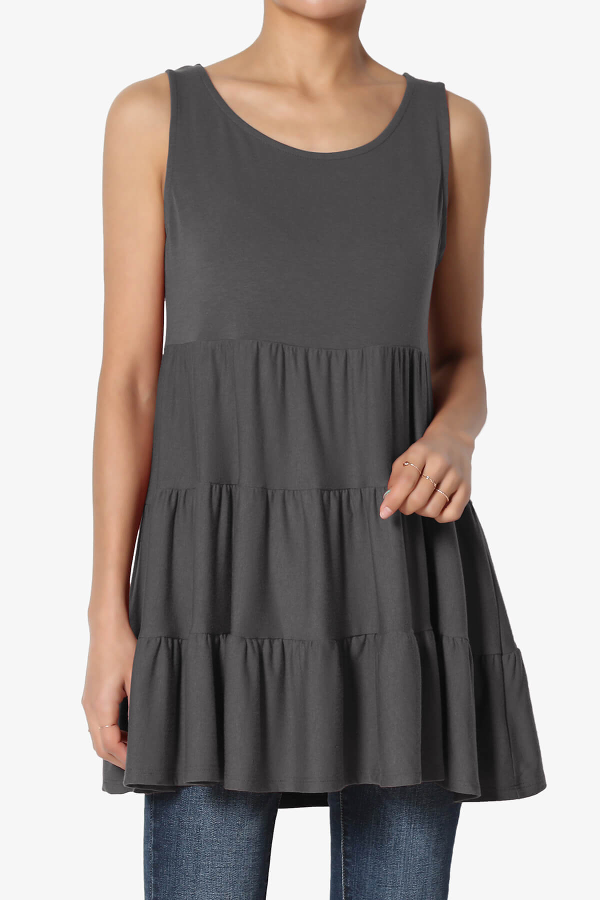 Maiika Sleeveless Tiered Ruffle Top ASH GREY_1