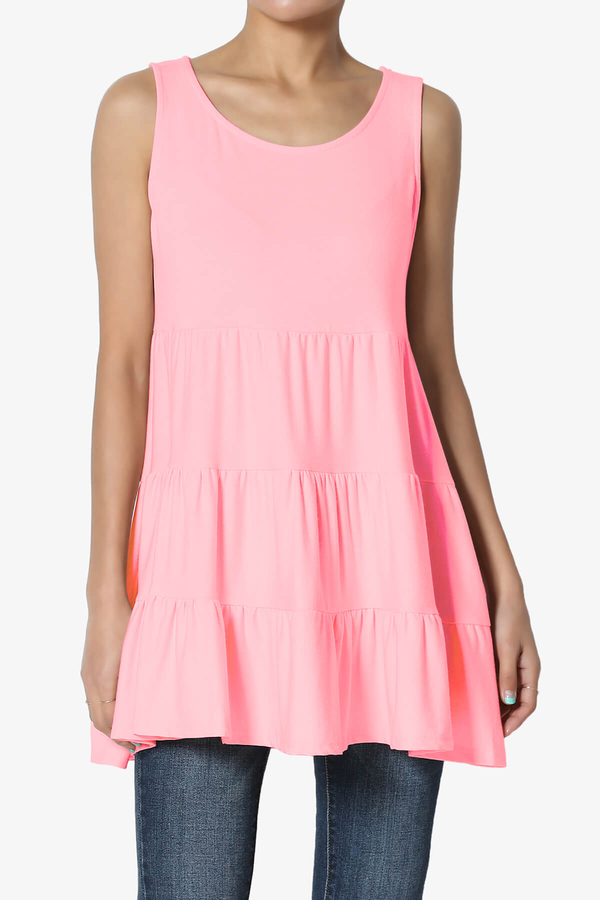Maiika Sleeveless Tiered Ruffle Top BRIGHT PINK_1