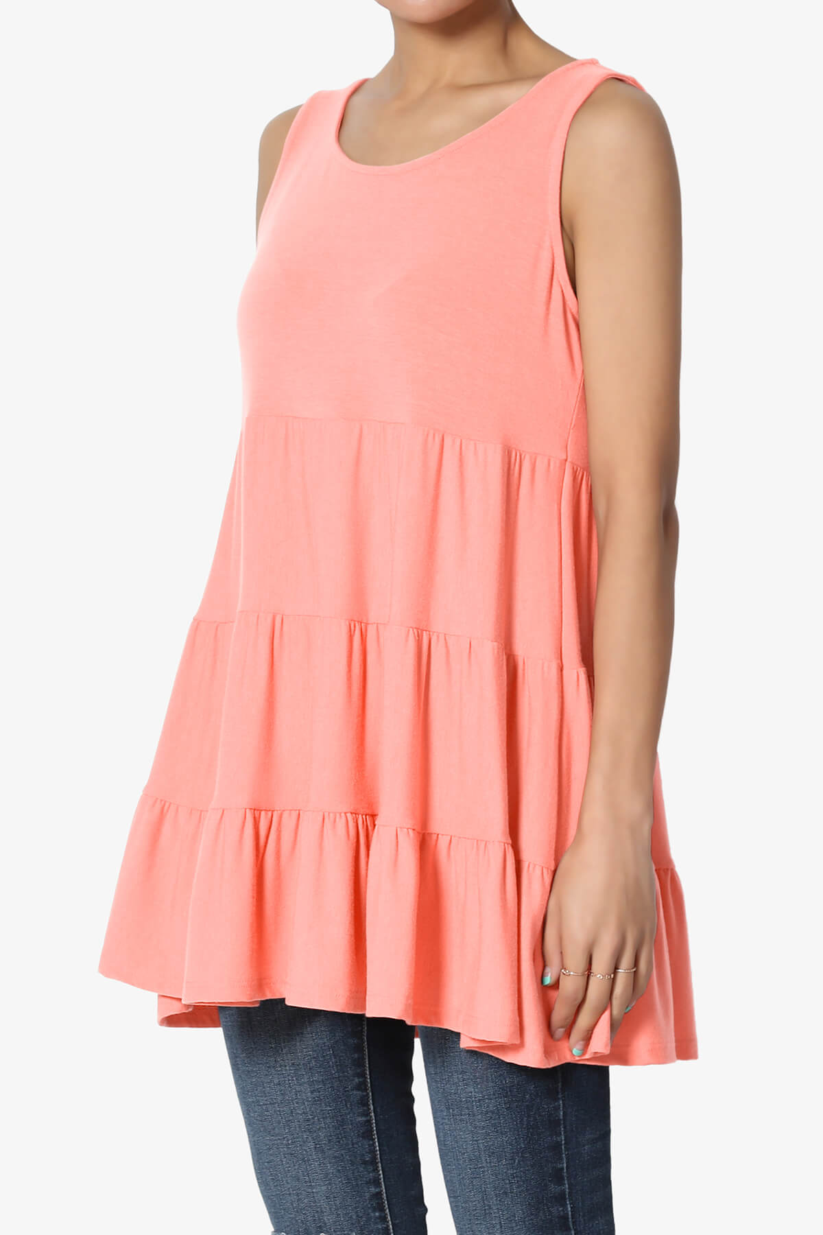 Maiika Sleeveless Tiered Ruffle Top CORAL_3