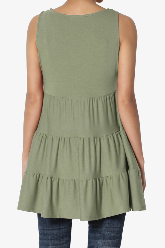 Maiika Sleeveless Tiered Ruffle Top DUSTY OLIVE_2