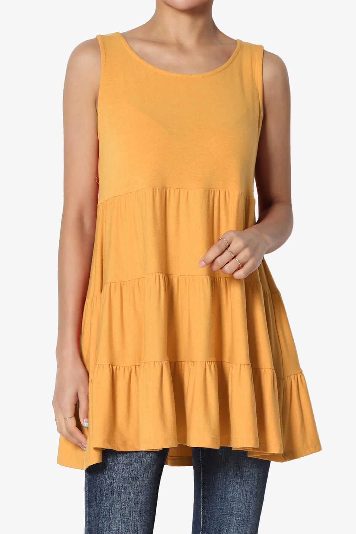 Maiika Sleeveless Tiered Ruffle Top GOLDEN MUSTARD_1