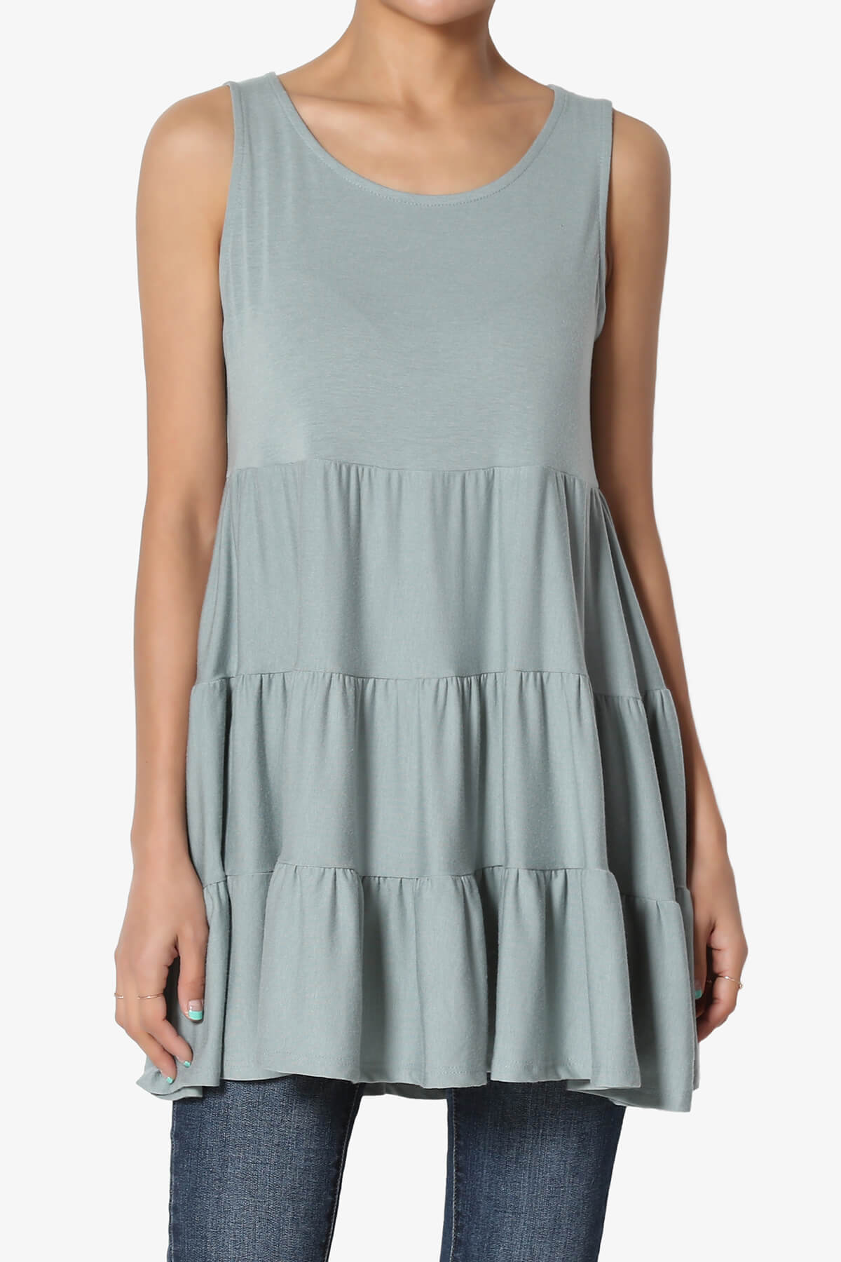 Maiika Sleeveless Tiered Ruffle Top LIGHT GREEN_1