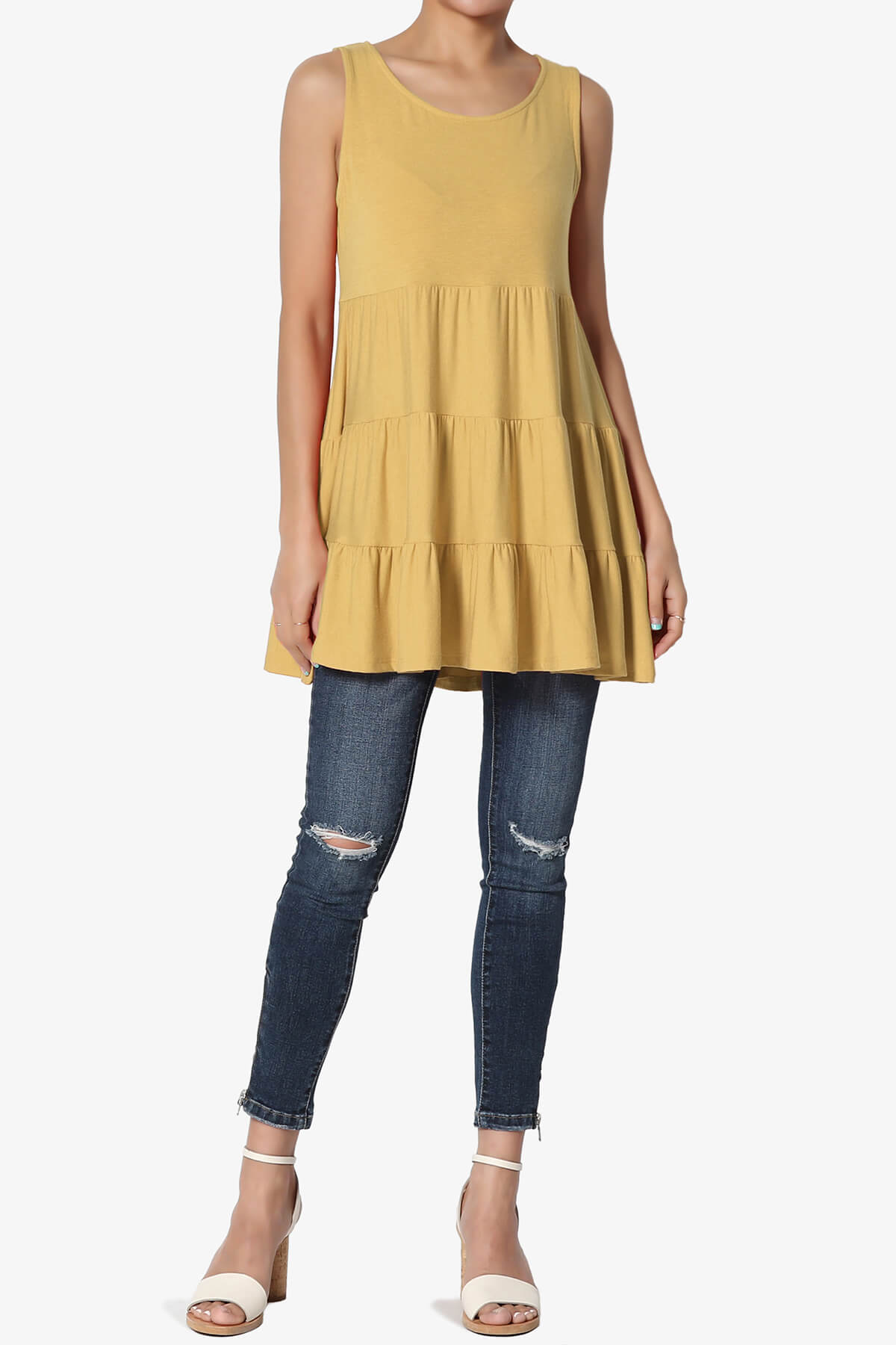 Maiika Sleeveless Tiered Ruffle Top LIGHT MUSTARD_6