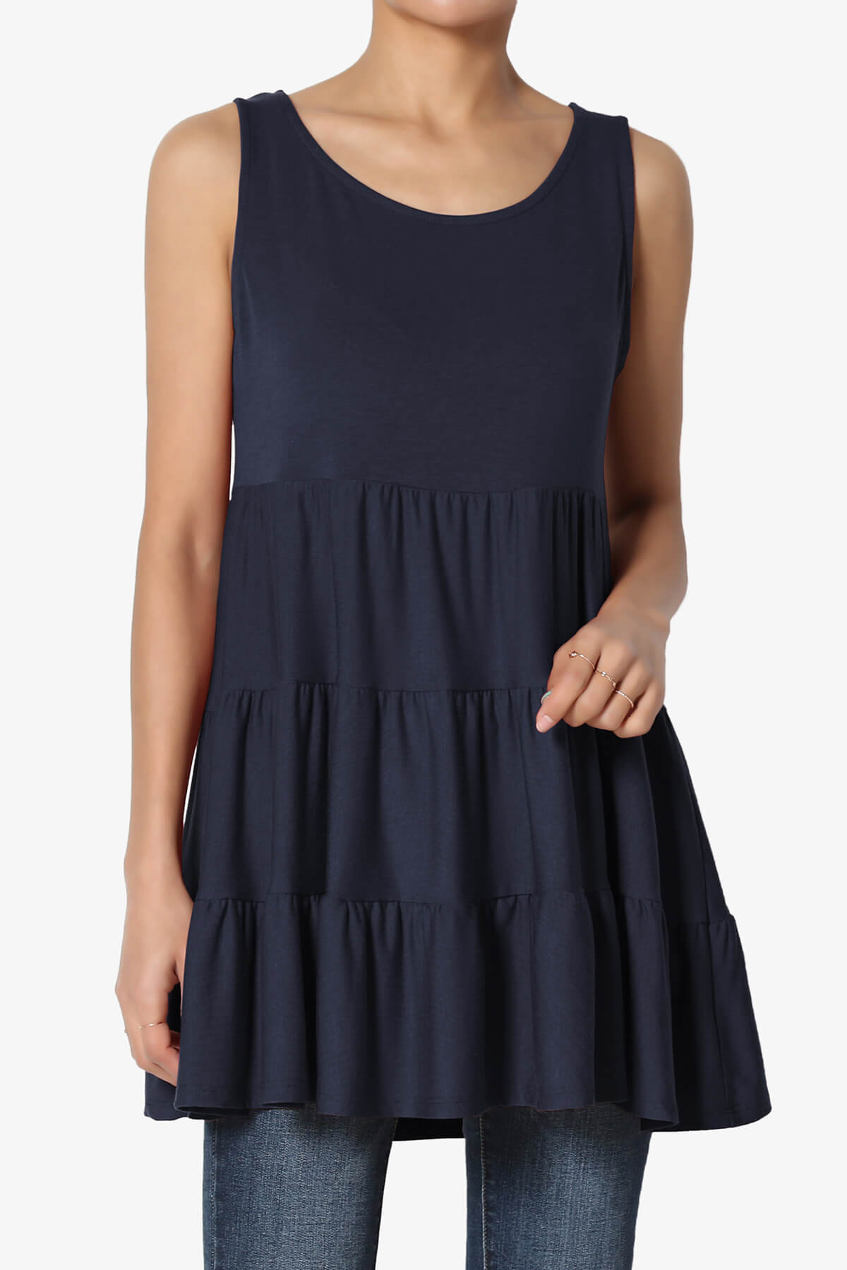 Maiika Sleeveless Tiered Ruffle Top NAVY_1