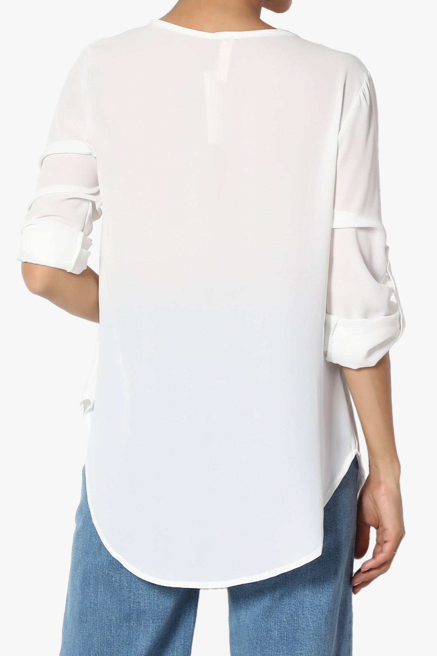 Astoria Tab Sleeve Split V-Neck Blouse IVORY_2