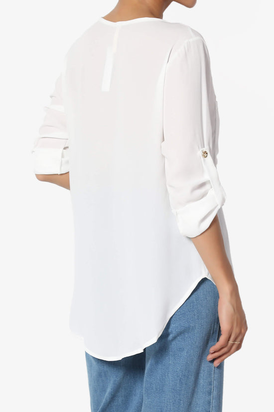 Astoria Tab Sleeve Split V-Neck Blouse IVORY_4
