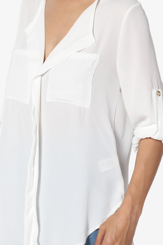 Astoria Tab Sleeve Split V-Neck Blouse IVORY_5