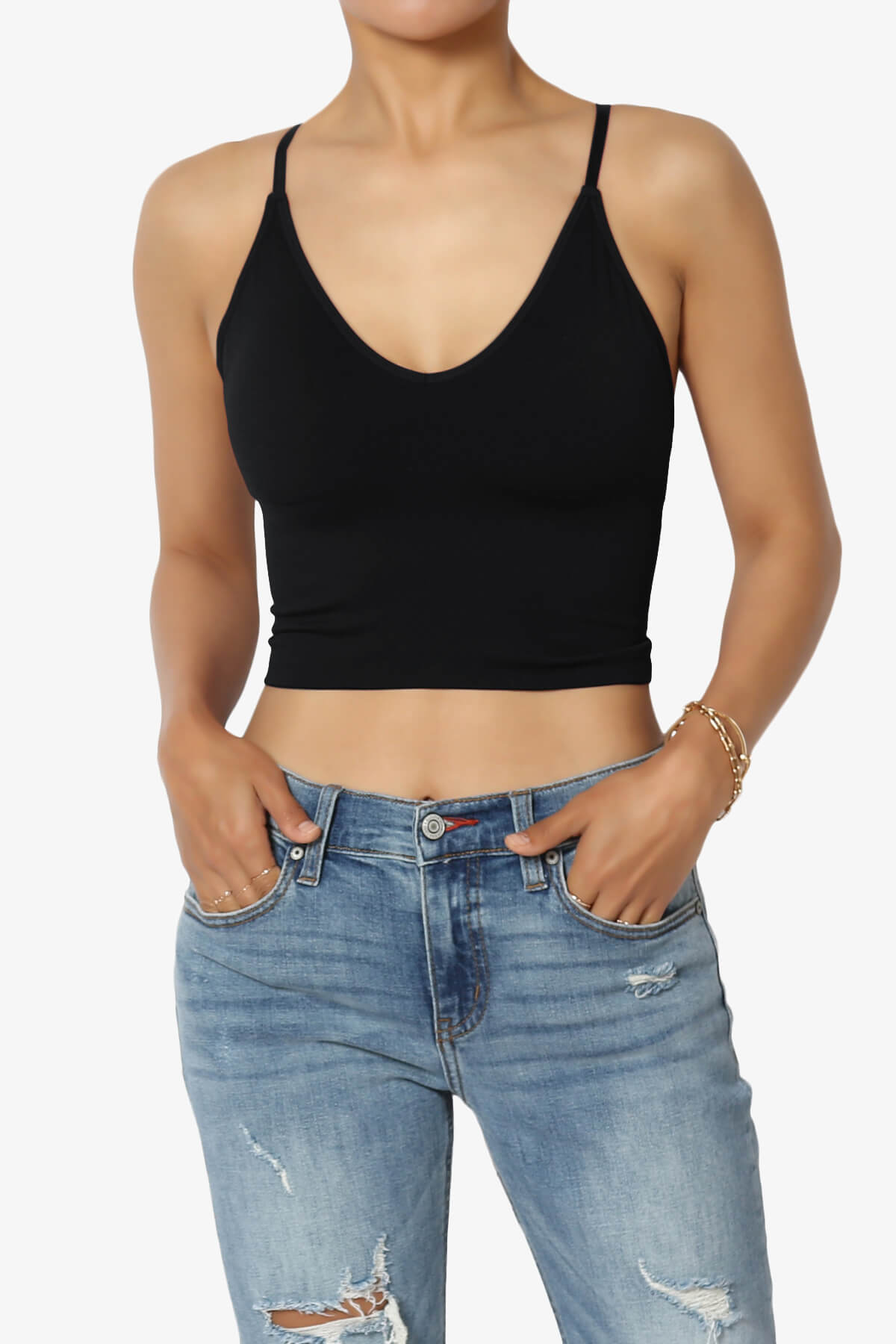 Melena Cross Back Triangle V-Neck Crop Cami BLACK_1