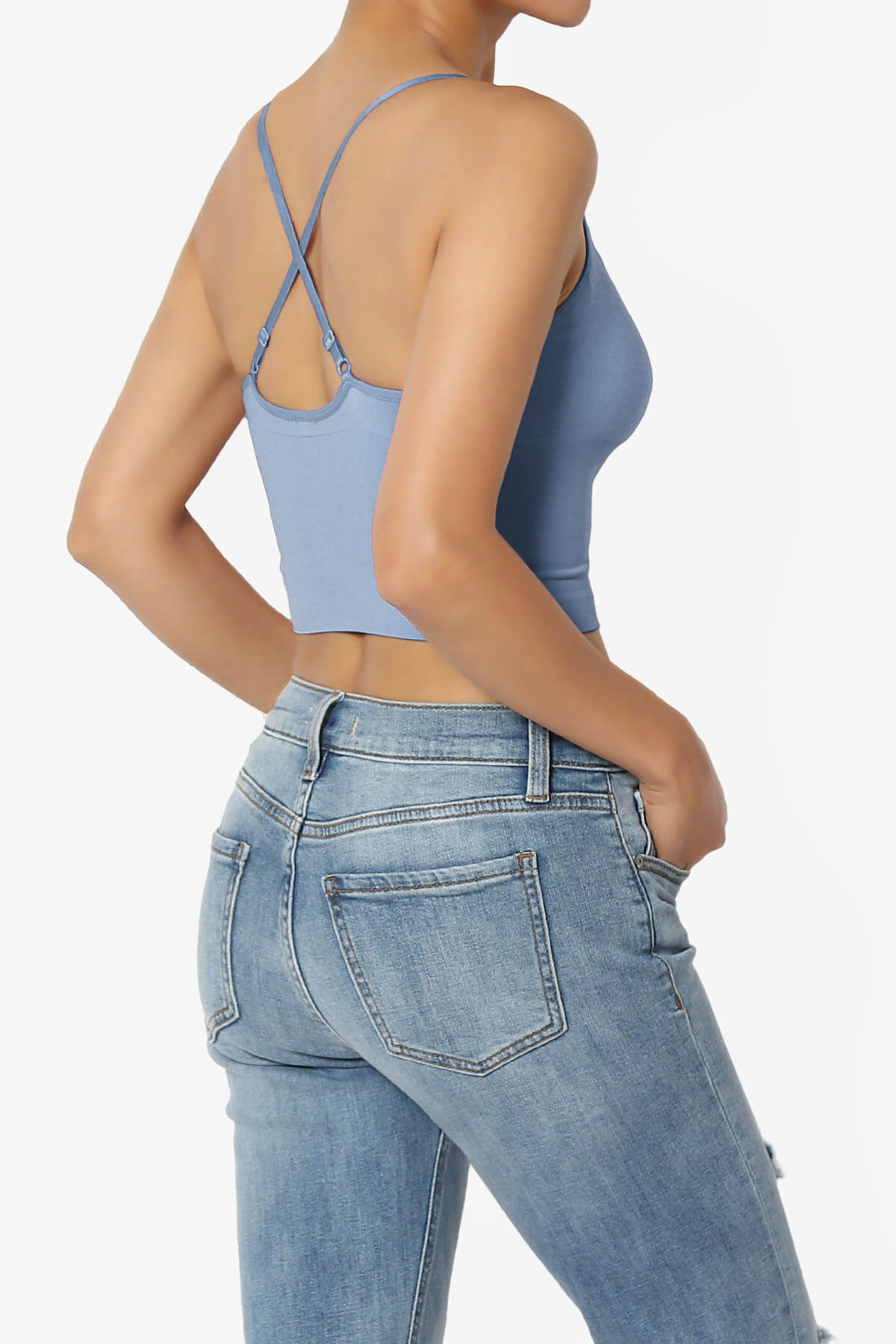 Melena Cross Back Triangle V-Neck Crop Cami DENIM_4