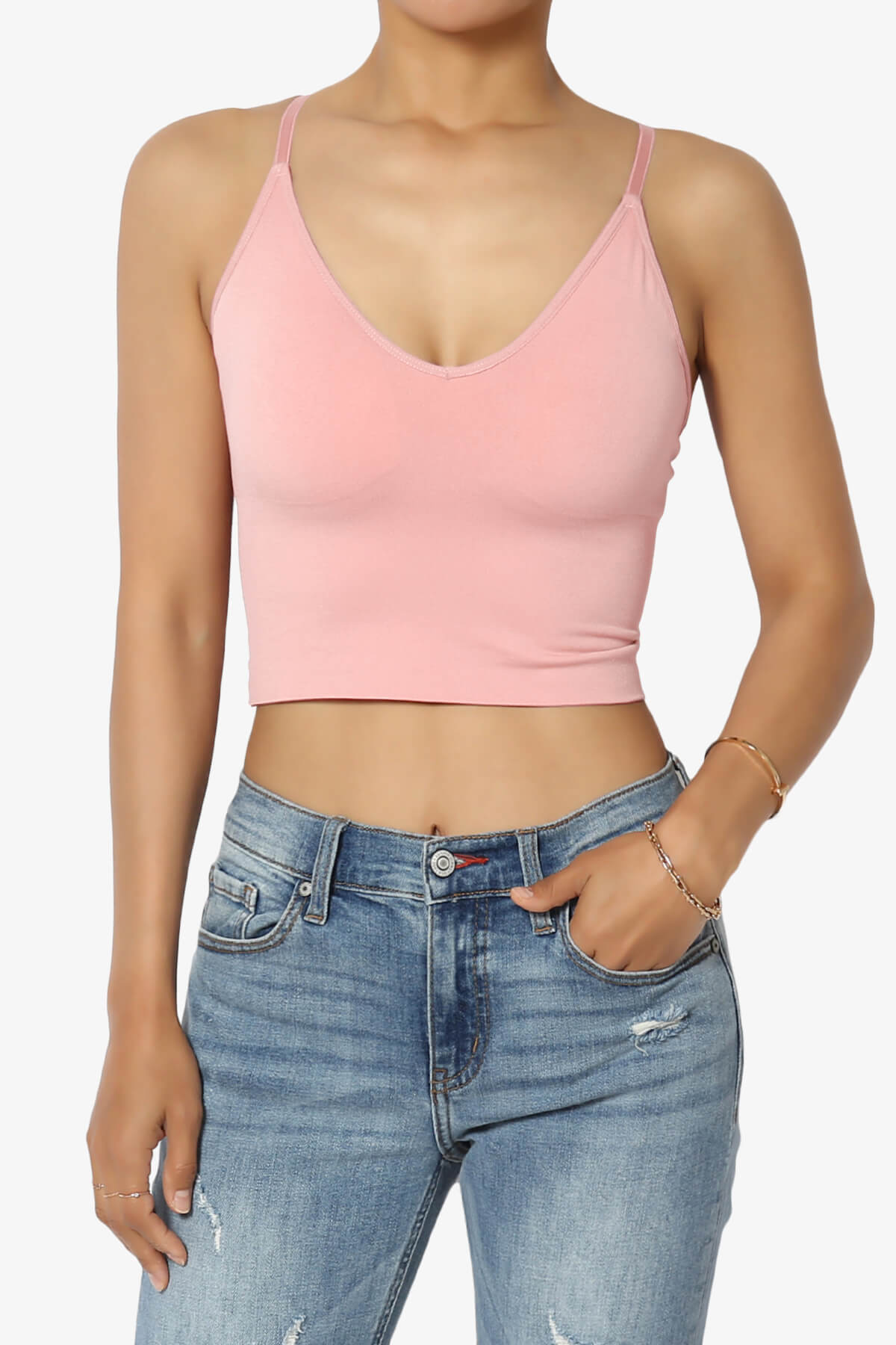 Melena Cross Back Triangle V-Neck Crop Cami LIGHT PINK_1