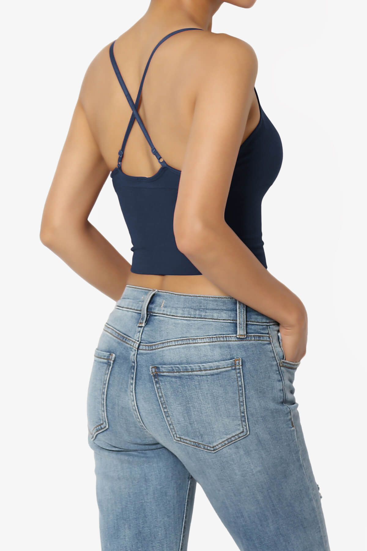 Melena Cross Back Triangle V-Neck Crop Cami NAVY_4