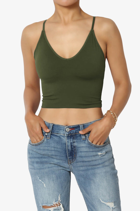 Melena Cross Back Triangle V-Neck Crop Cami OLIVE_1