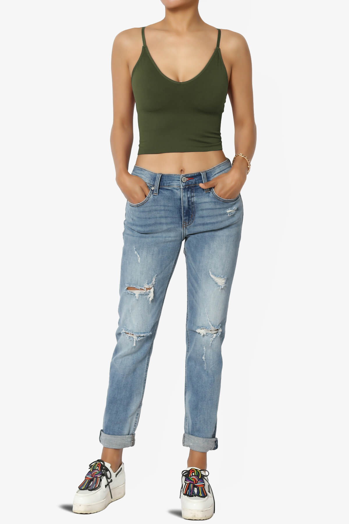 Melena Cross Back Triangle V-Neck Crop Cami OLIVE_6