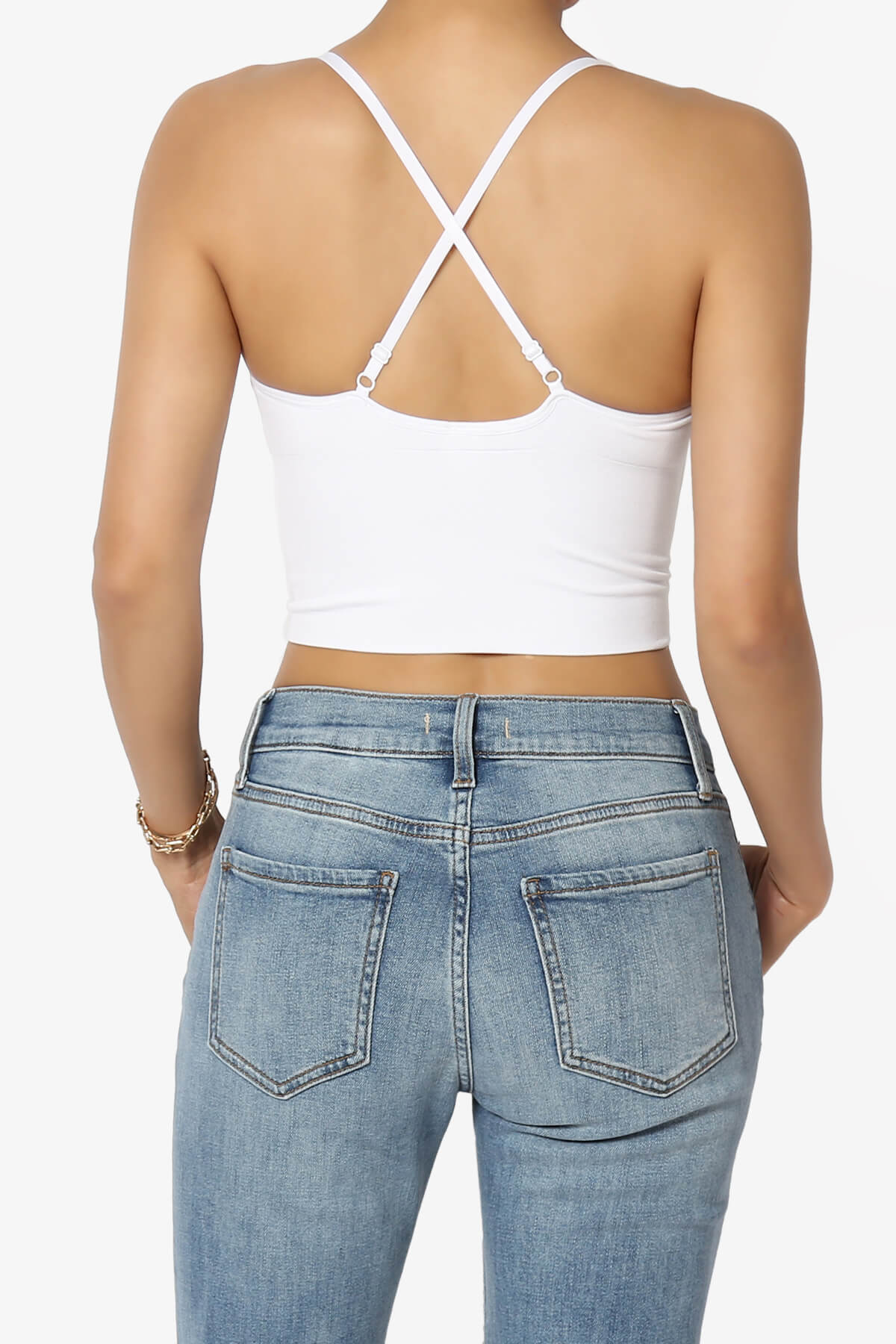 Melena Cross Back Triangle V-Neck Crop Cami WHITE_2