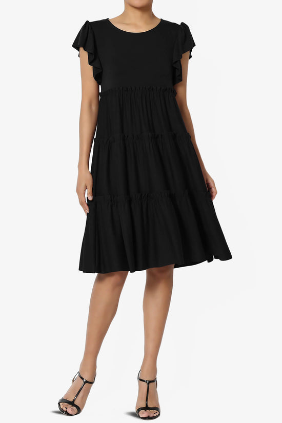 Minka Flutter Sleeve Tiered Ruffle Dress BLACK_1