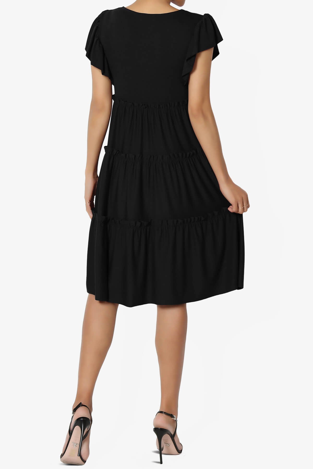Minka Flutter Sleeve Tiered Ruffle Dress BLACK_2