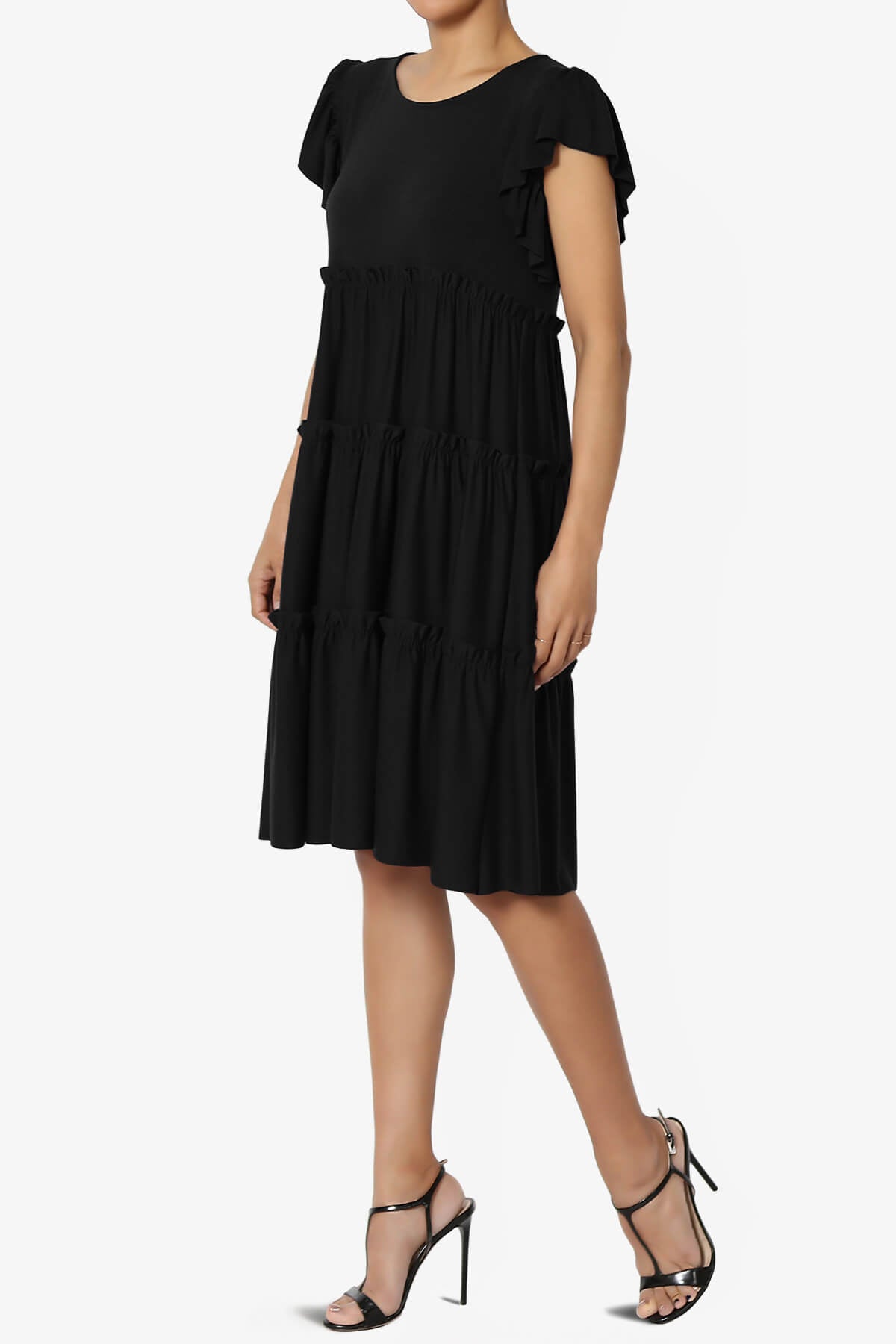Minka Flutter Sleeve Tiered Ruffle Dress BLACK_3