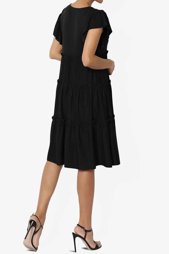 Minka Flutter Sleeve Tiered Ruffle Dress BLACK_4