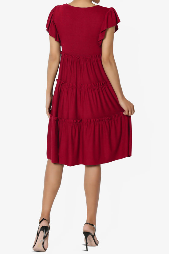Minka Flutter Sleeve Tiered Ruffle Dress BURGUNDY_2