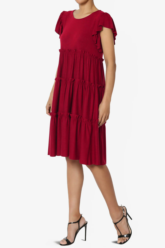 Minka Flutter Sleeve Tiered Ruffle Dress BURGUNDY_3