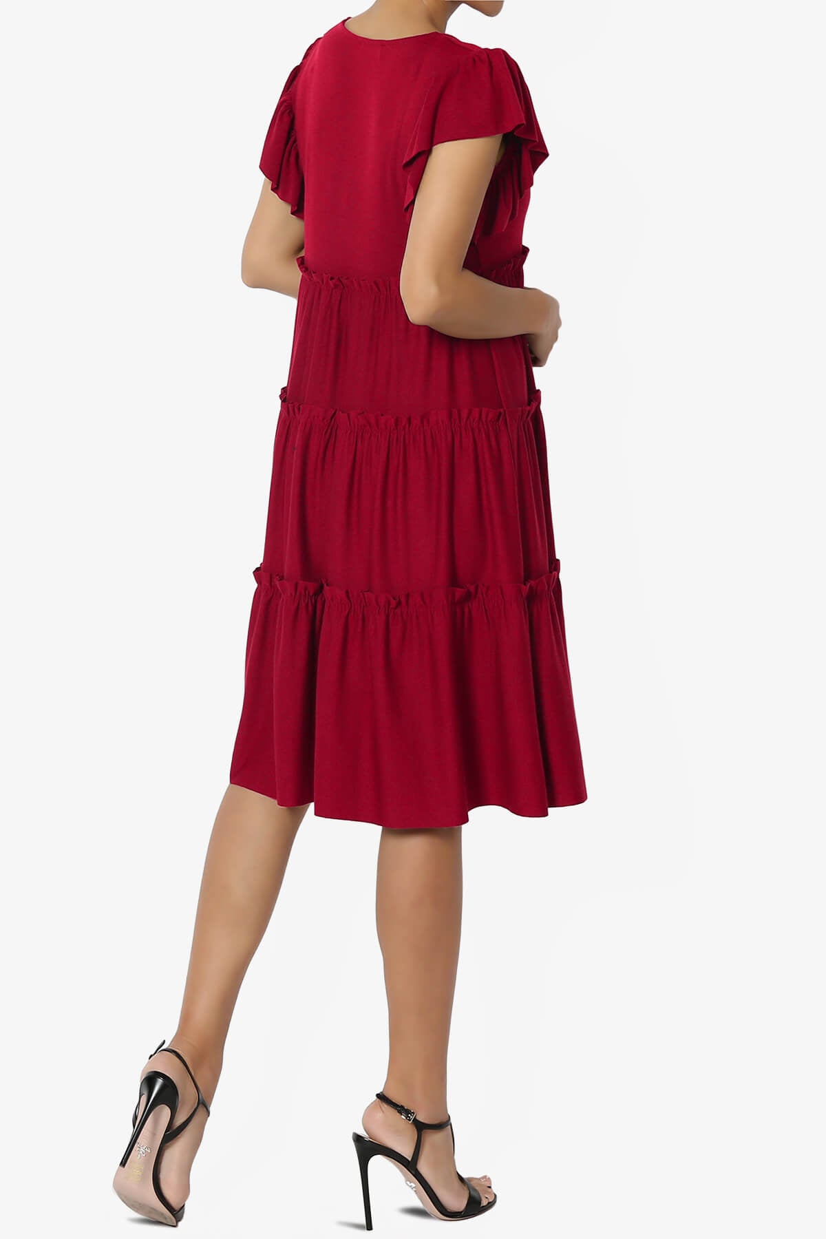 Minka Flutter Sleeve Tiered Ruffle Dress BURGUNDY_4
