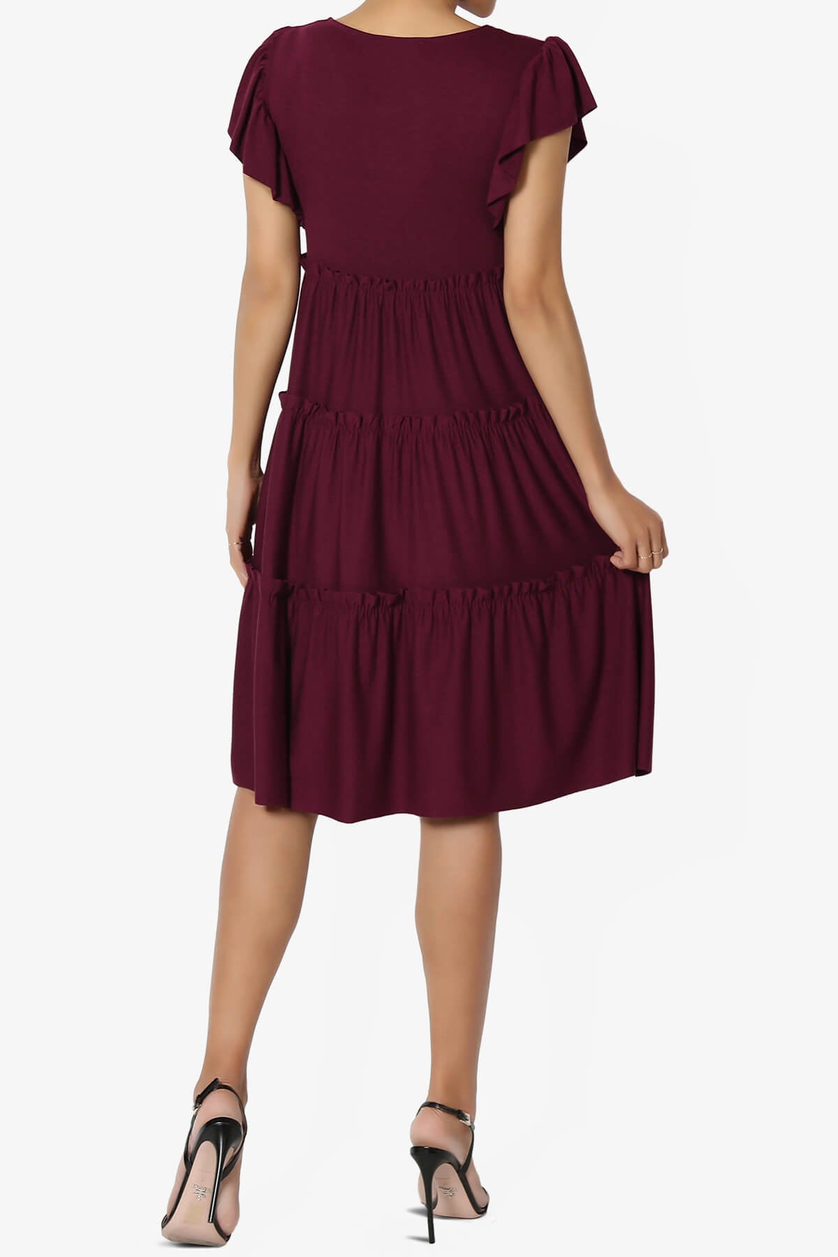 Minka Flutter Sleeve Tiered Ruffle Dress DARK BURGUNDY_2