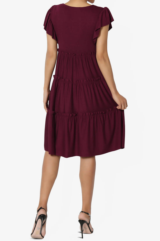 Minka Flutter Sleeve Tiered Ruffle Dress DARK BURGUNDY_2