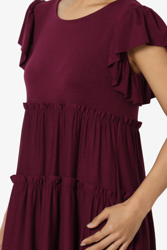 Minka Flutter Sleeve Tiered Ruffle Dress DARK BURGUNDY_5