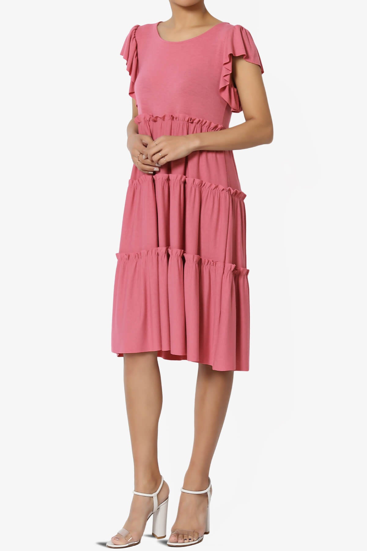 Minka Flutter Sleeve Tiered Ruffle Dress DESERT ROSE_3