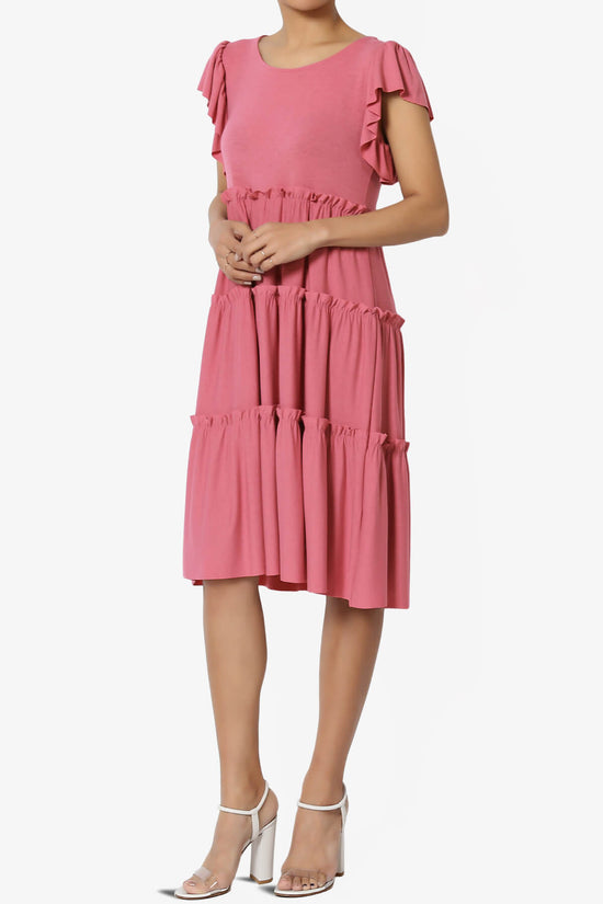Minka Flutter Sleeve Tiered Ruffle Dress DESERT ROSE_3