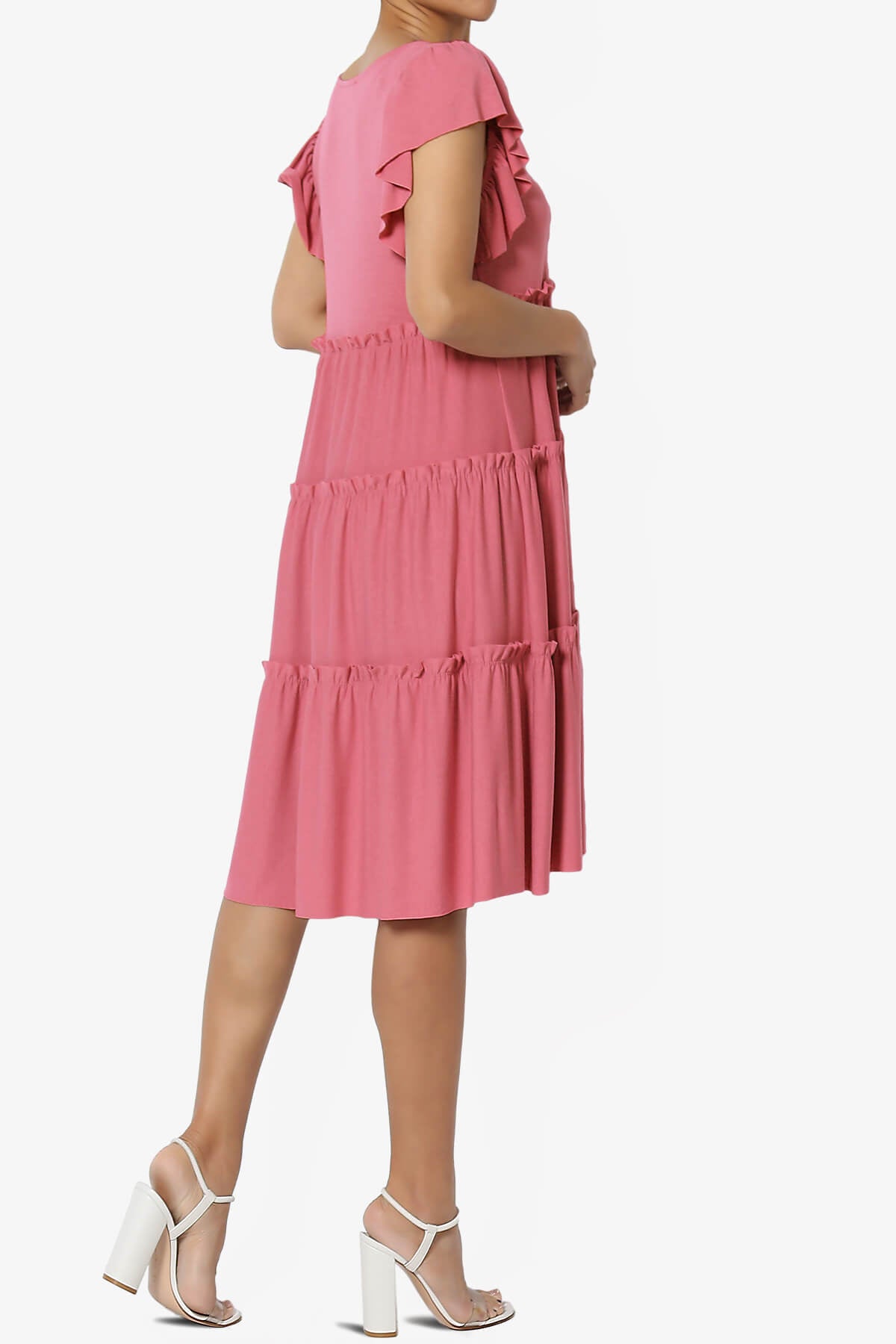 Minka Flutter Sleeve Tiered Ruffle Dress DESERT ROSE_4