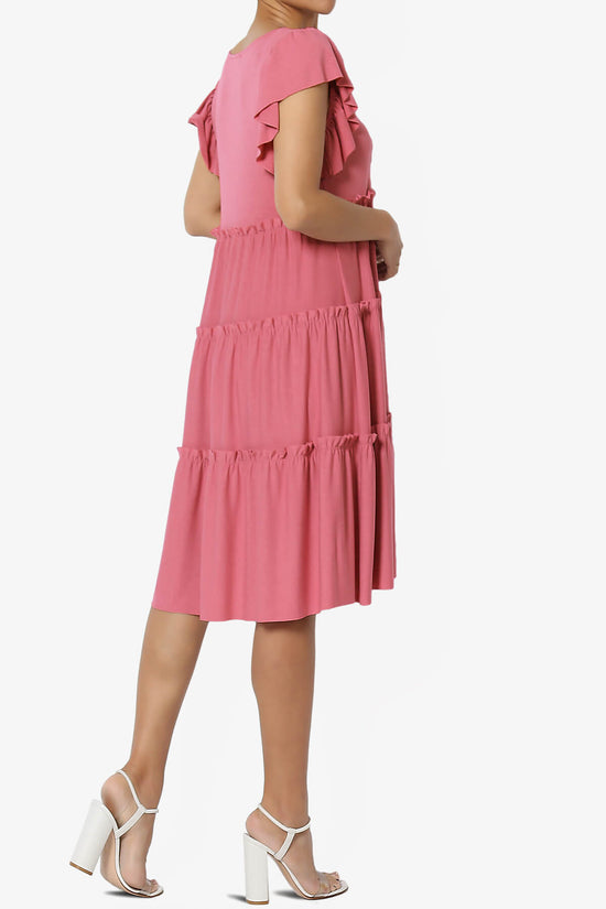 Minka Flutter Sleeve Tiered Ruffle Dress DESERT ROSE_4