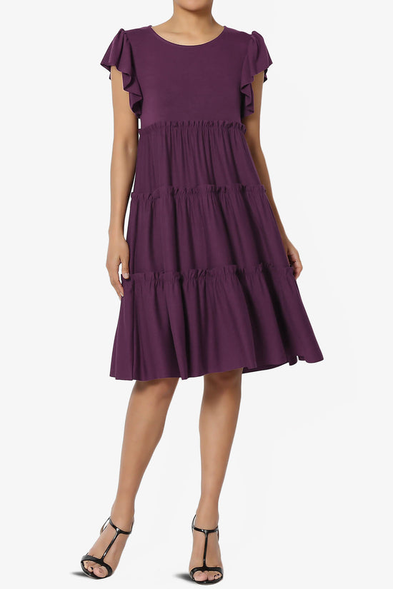 Minka Flutter Sleeve Tiered Ruffle Dress DUSTY PLUM_1