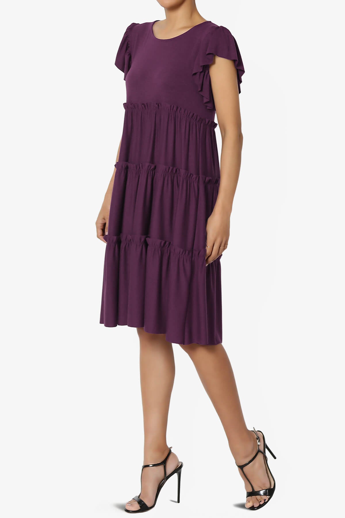 Minka Flutter Sleeve Tiered Ruffle Dress DUSTY PLUM_3
