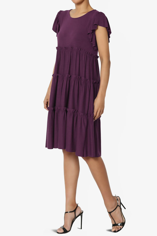 Minka Flutter Sleeve Tiered Ruffle Dress DUSTY PLUM_3