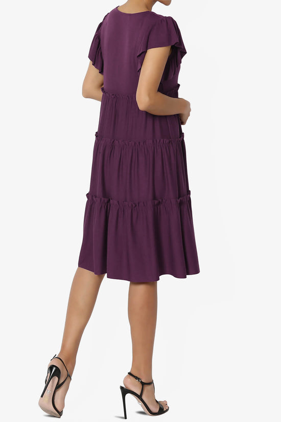 Minka Flutter Sleeve Tiered Ruffle Dress DUSTY PLUM_4
