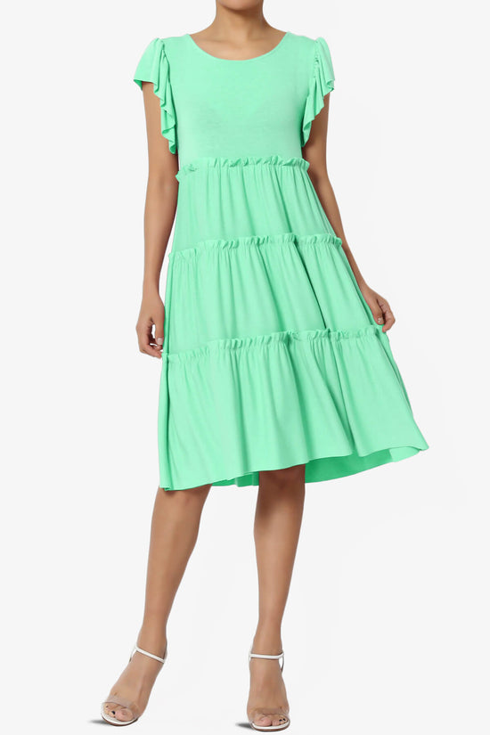 Minka Flutter Sleeve Tiered Ruffle Dress GREEN MINT_1