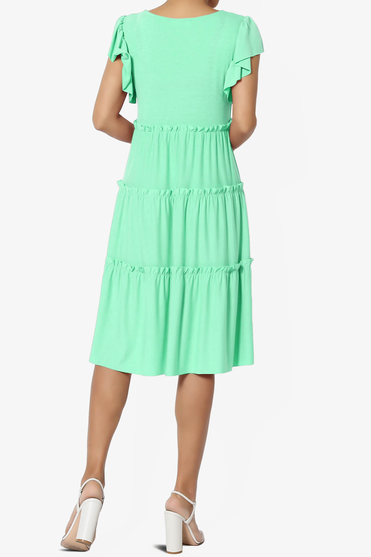 Minka Flutter Sleeve Tiered Ruffle Dress GREEN MINT_2