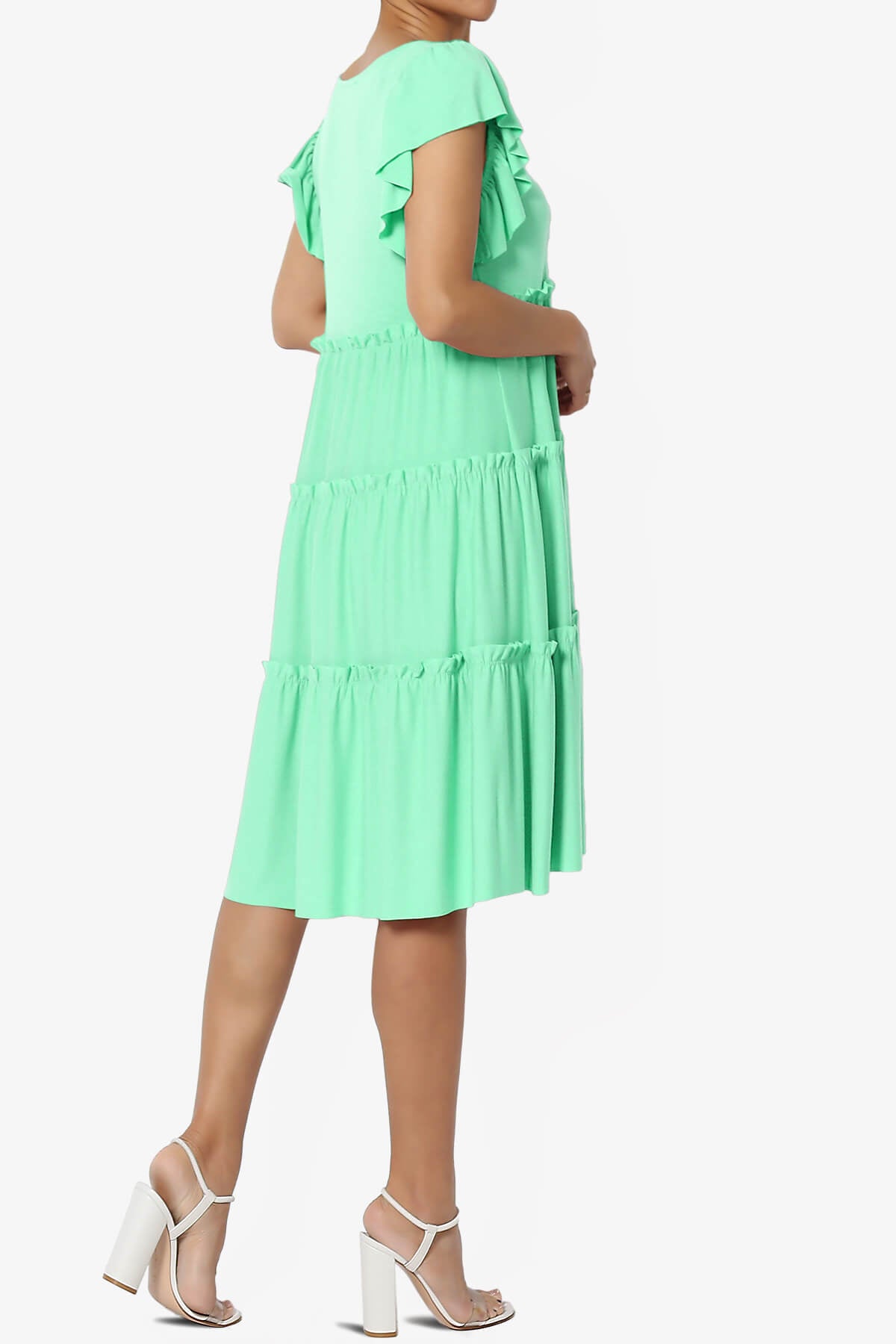 Minka Flutter Sleeve Tiered Ruffle Dress GREEN MINT_4