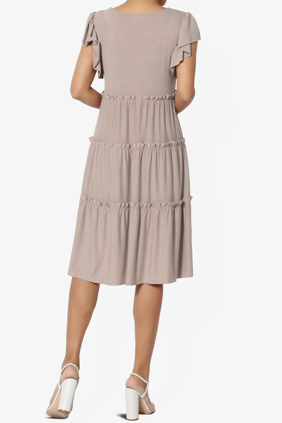Minka Flutter Sleeve Tiered Ruffle Dress LIGHT MOCHA_2