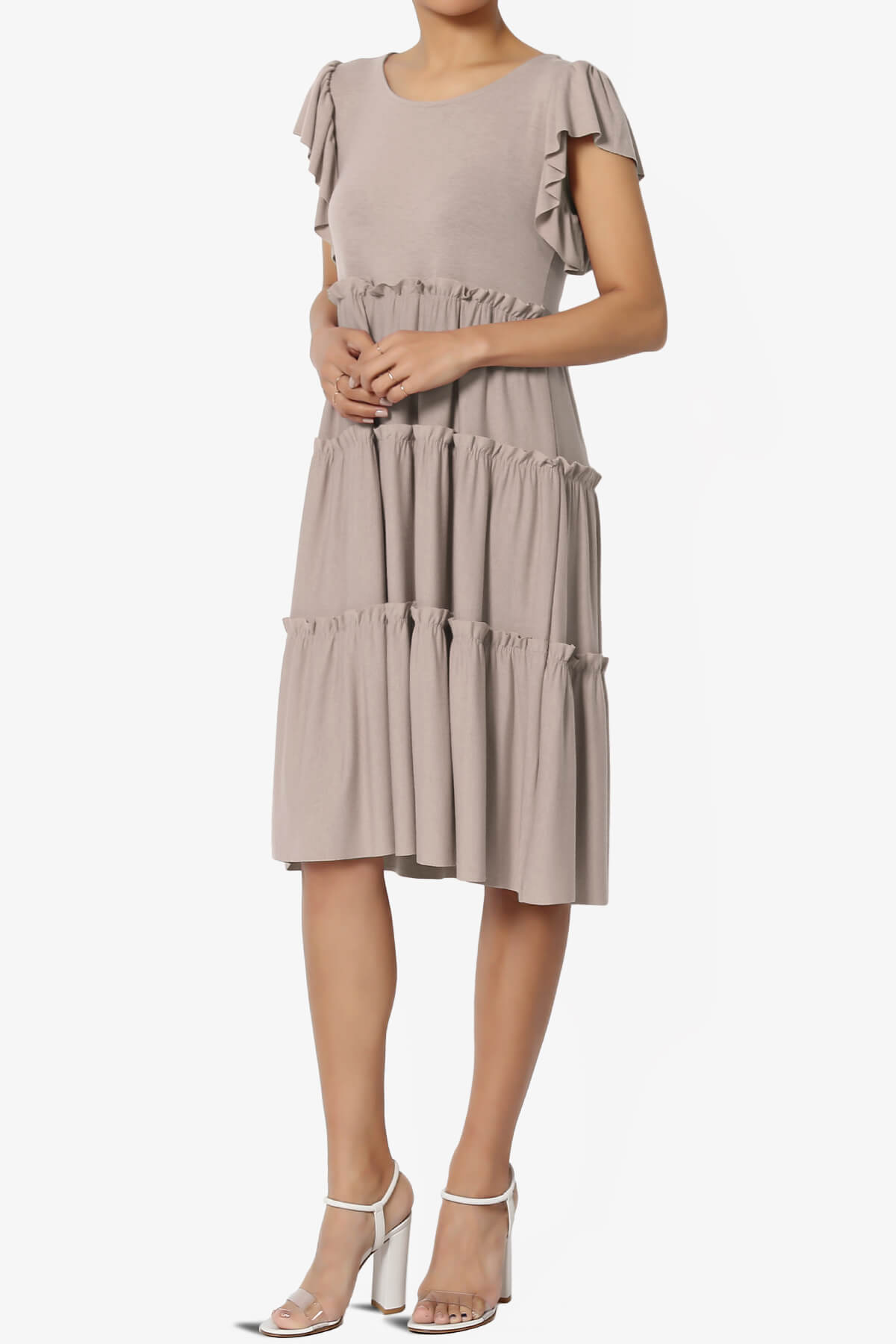 Minka Flutter Sleeve Tiered Ruffle Dress LIGHT MOCHA_3
