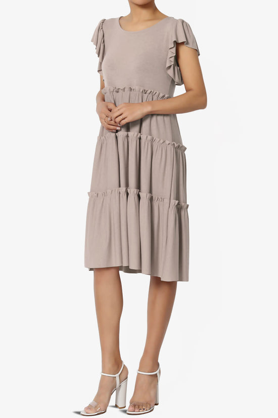 Minka Flutter Sleeve Tiered Ruffle Dress LIGHT MOCHA_3