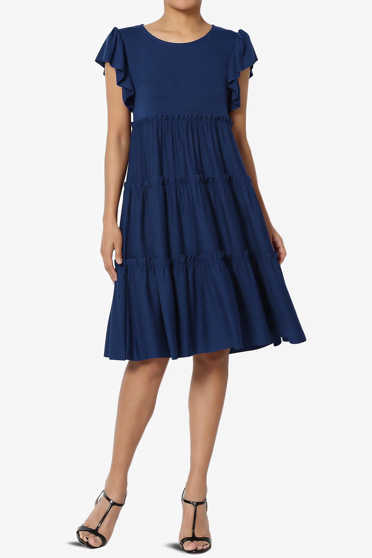 Minka Flutter Sleeve Tiered Ruffle Dress LIGHT NAVY_1