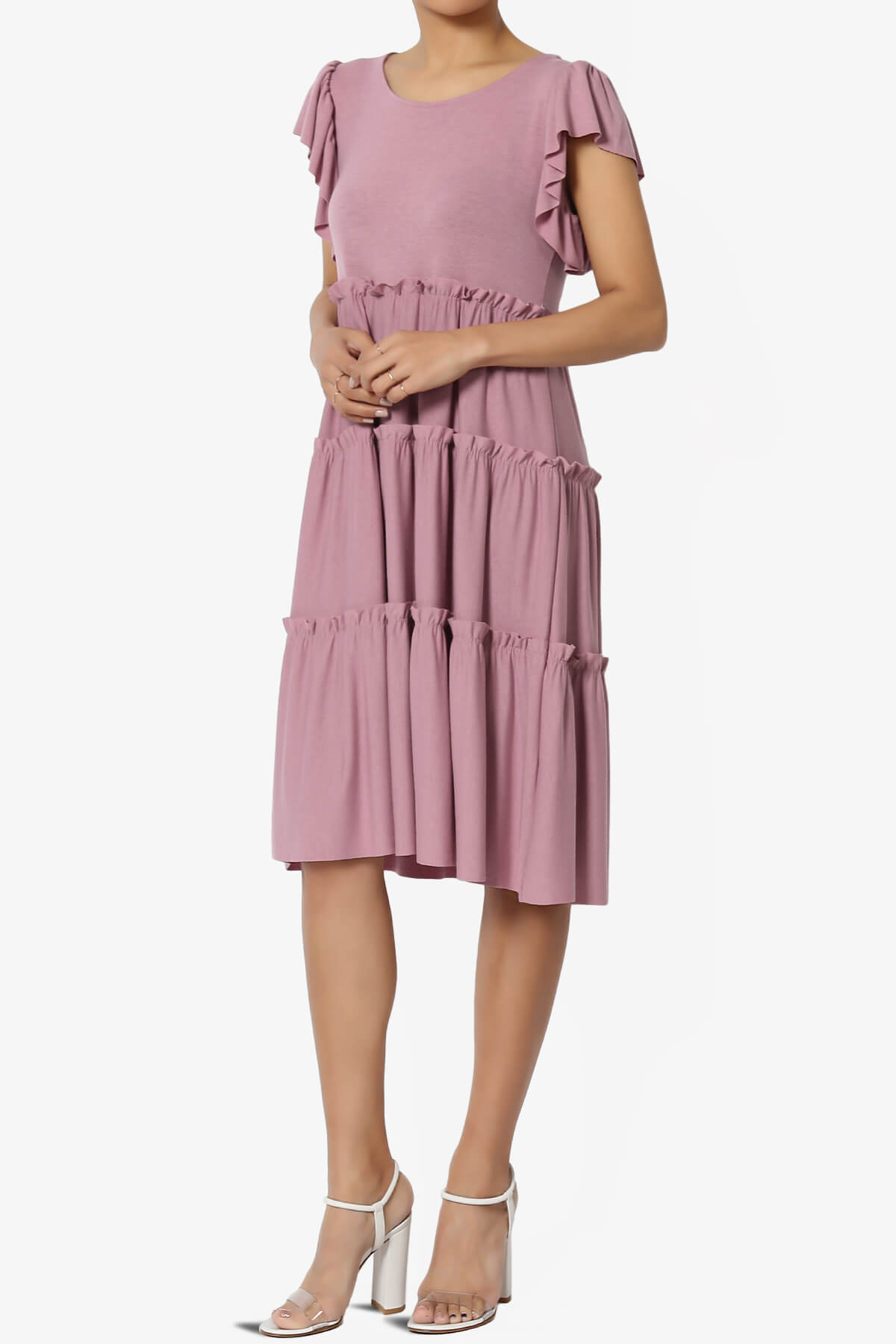Minka Flutter Sleeve Tiered Ruffle Dress LIGHT ROSE_3