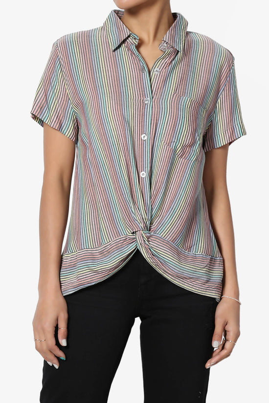 Rainbow Stripe Button Front Blouse BLACK_1