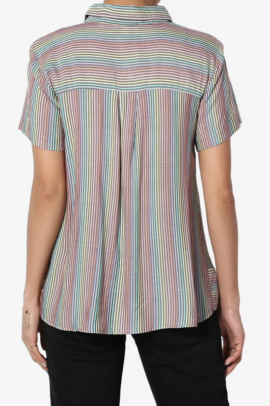 Rainbow Stripe Button Front Blouse BLACK_2