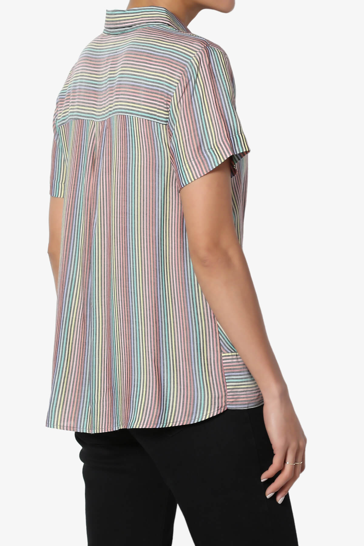 Rainbow Stripe Button Front Blouse BLACK_4