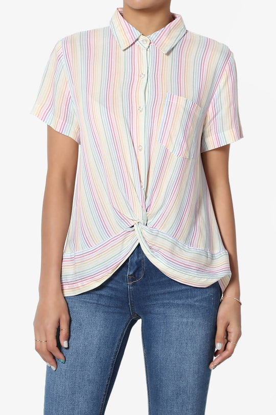 Rainbow Stripe Button Front Blouse